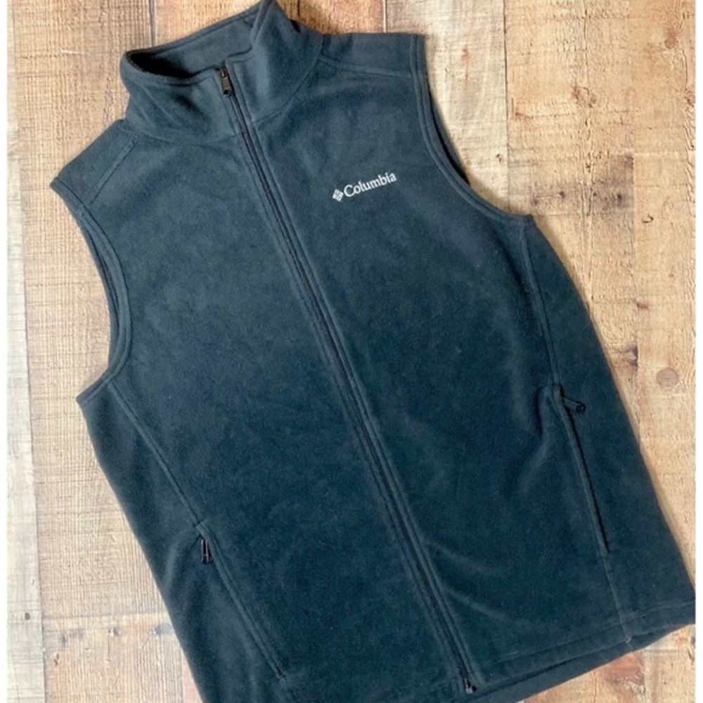 Columbia Mens Fleece Vest Charcoal Grey Black Full Zip‎ Large Tall